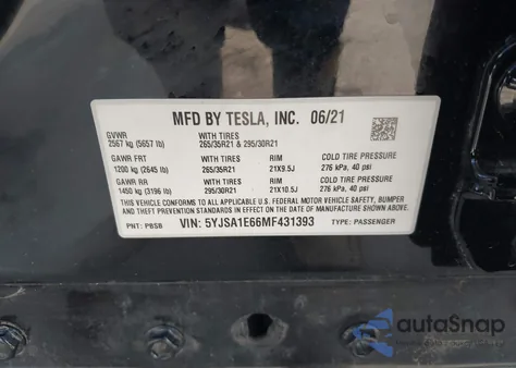 2021 Tesla Model S Plaid Tri Motor All-Wheel Drive from USA, damaged, VIN 5YJSA1E66MF431393